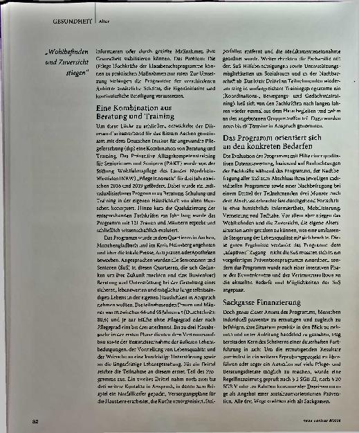 Vorschauseite 2: Gesundheitliche Prävention im Alter scheitert an Finanzierung.
