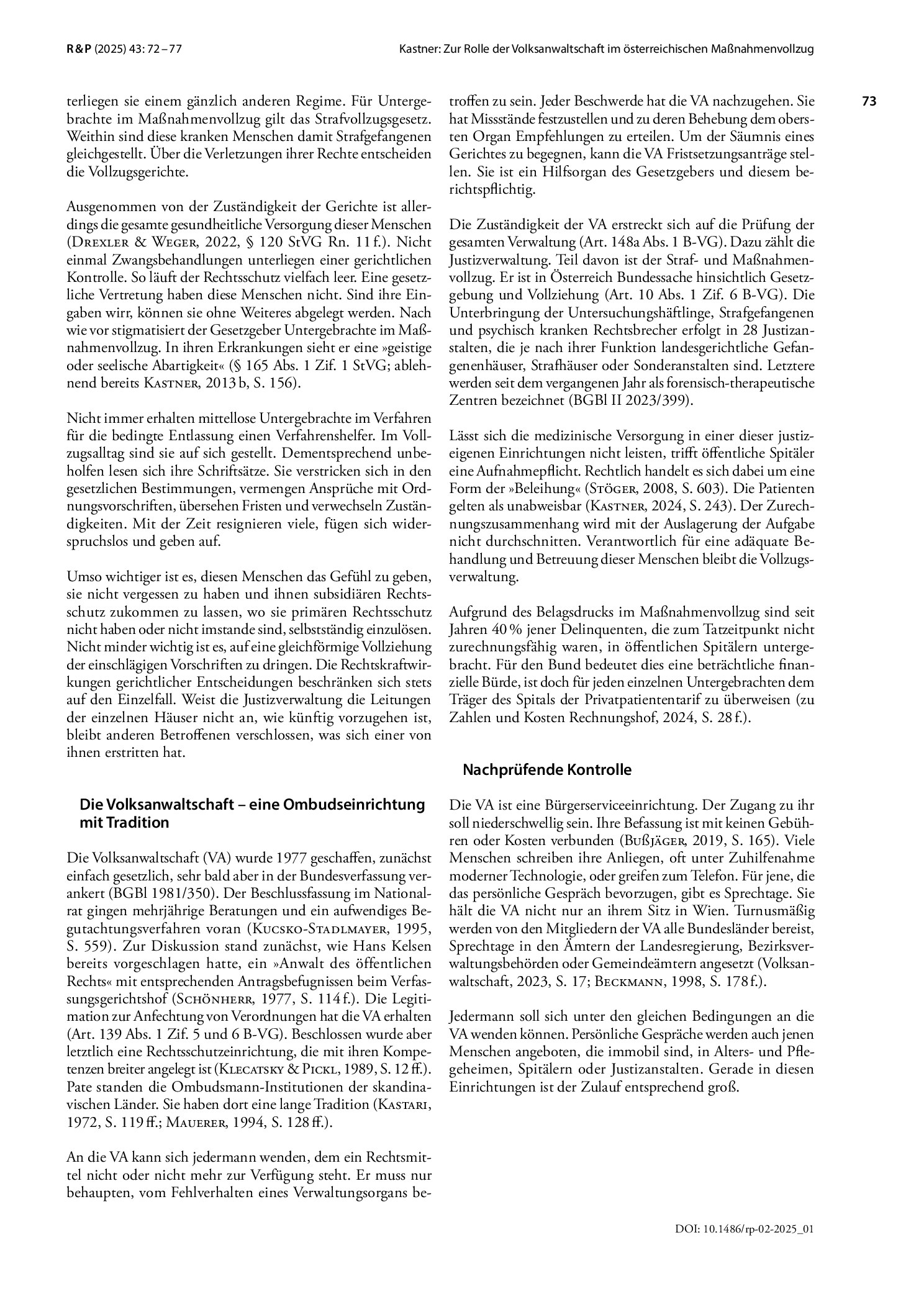 Vorschauseite 2: Zur Rolle der Volksanwaltschaft im österreichischen Maßnahmenvollzug