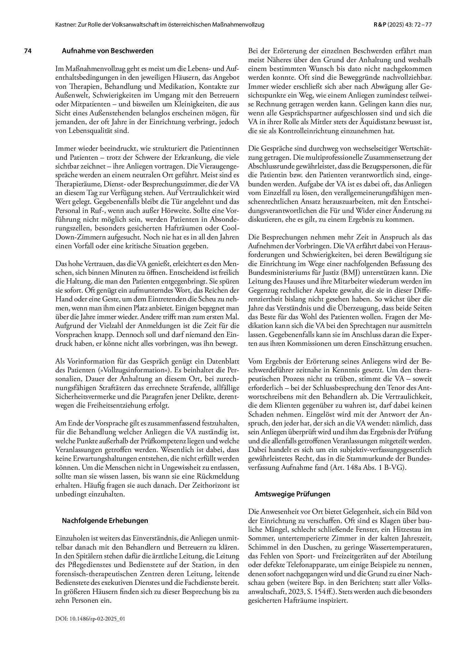 Vorschauseite 3: Zur Rolle der Volksanwaltschaft im österreichischen Maßnahmenvollzug