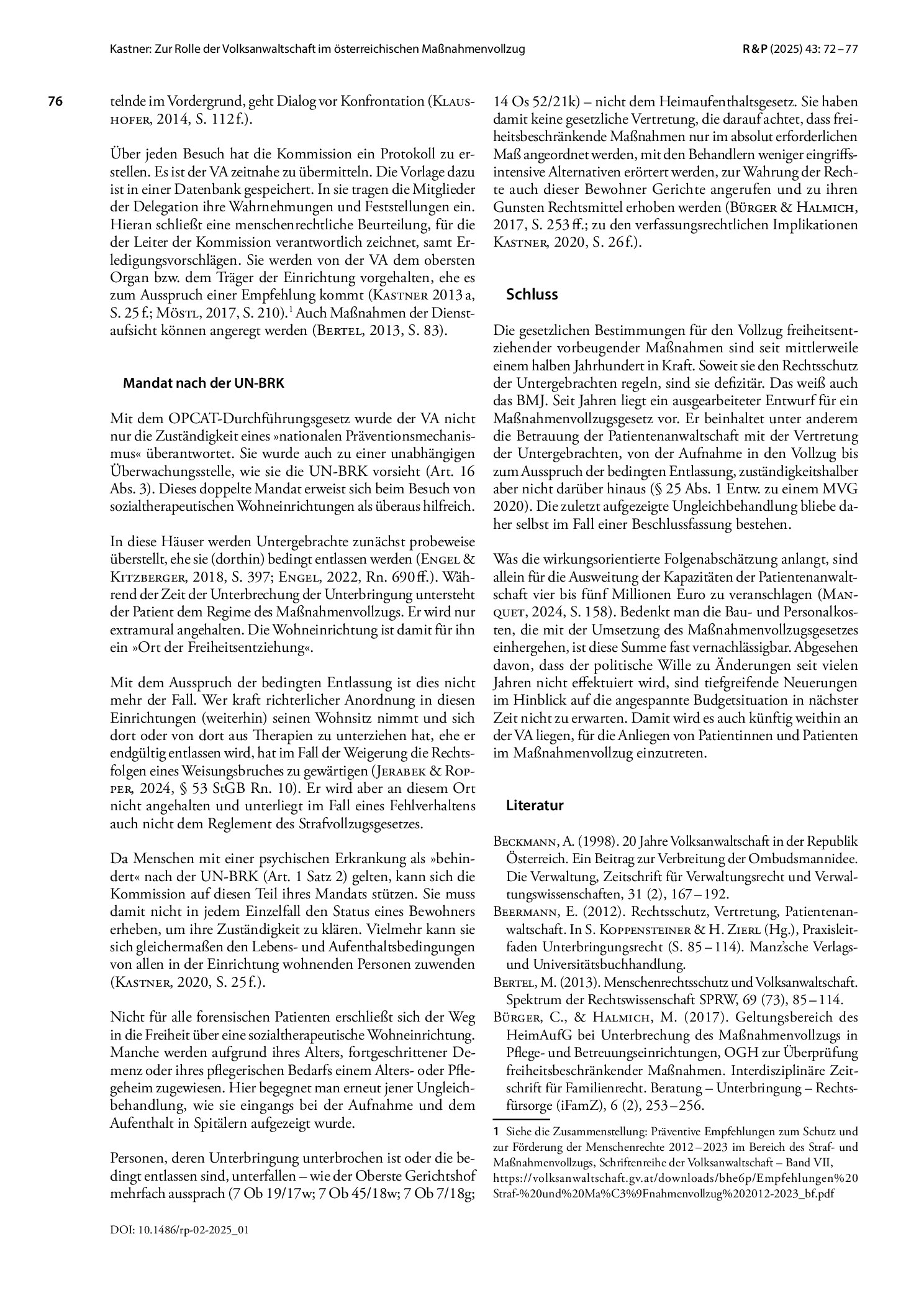 Vorschauseite 5: Zur Rolle der Volksanwaltschaft im österreichischen Maßnahmenvollzug