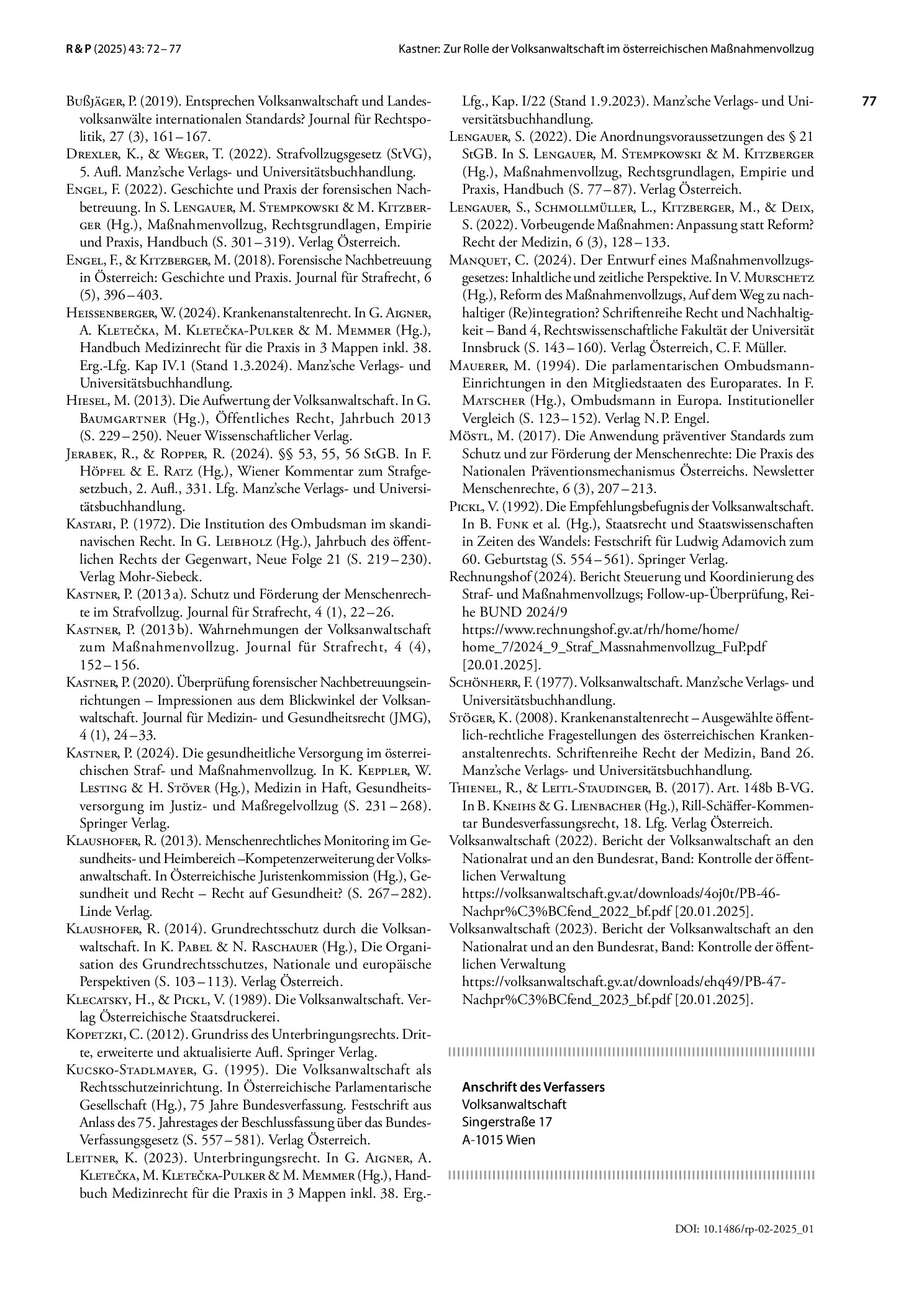 Vorschauseite 6: Zur Rolle der Volksanwaltschaft im österreichischen Maßnahmenvollzug