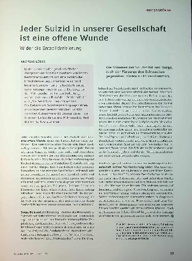 Vorschauseite 2: Jeder Suizid in unserer Gesellschaft ist eine offene Wunde Wider die Entsolidarisierung