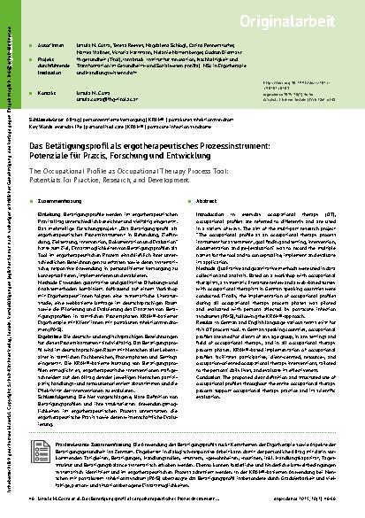 Vorschauseite 1: Das Betätigungsprofil als ergotherapeutisches Prozessinstrument: Potenziale für Praxis, Forschung und Entwicklung