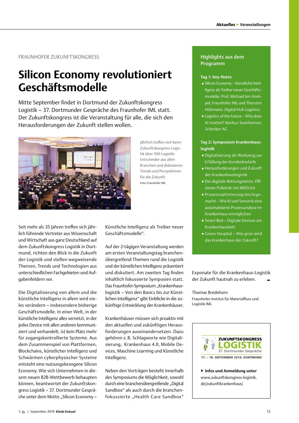 Vorschauseite 1: Fraunhofer Zukunftskongress: Silicon Economy revolutioniert Geschäftsmodelle