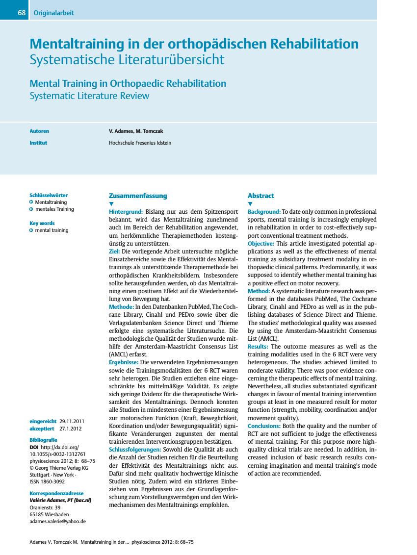 Vorschauseite 1: Mentaltraining in der orthopädischen Rehabilitation