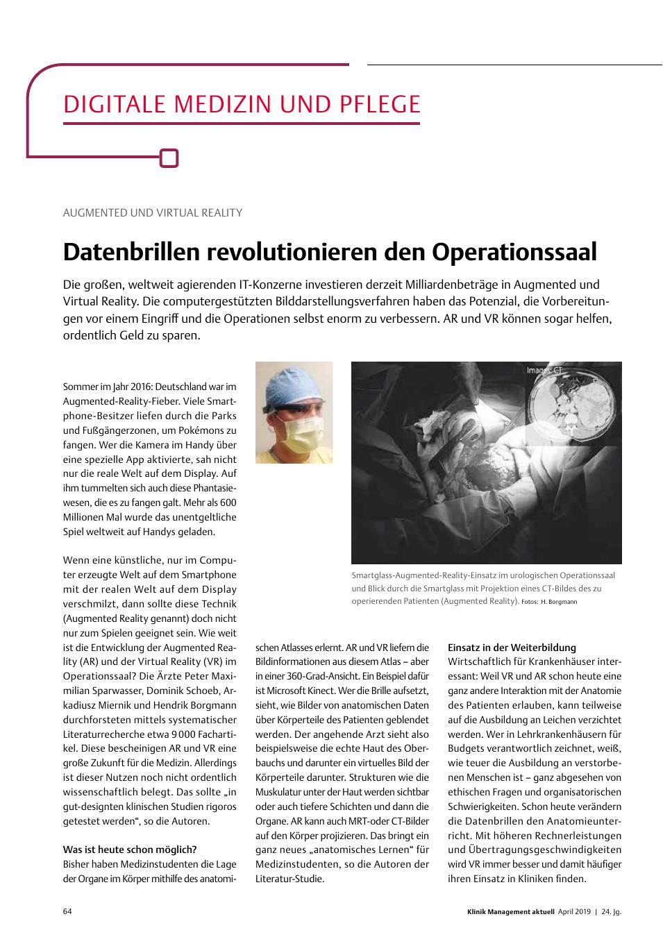 Vorschauseite 1: Augmented und Virtual Reality: Datenbrillen revolutionieren den Operationssaal