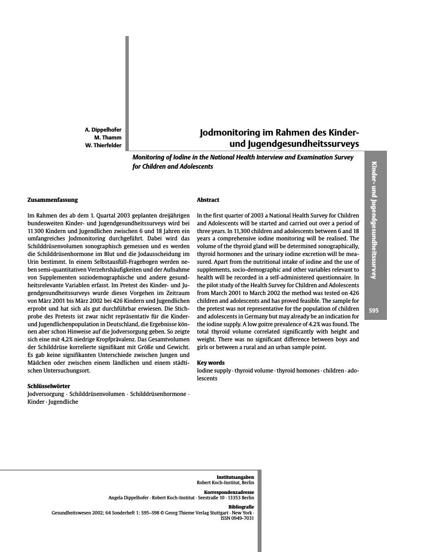 Vorschauseite 1: Jodmonitoring im Rahmen des Kinderund Jugendgesundheitssurveys