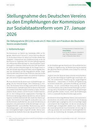 Vorschauseite 1: Stellungnahme des Deutschen Vereins zu den Empfehlungen der Kommission zur Sozialstaatsreform vom 27. Januar 2026