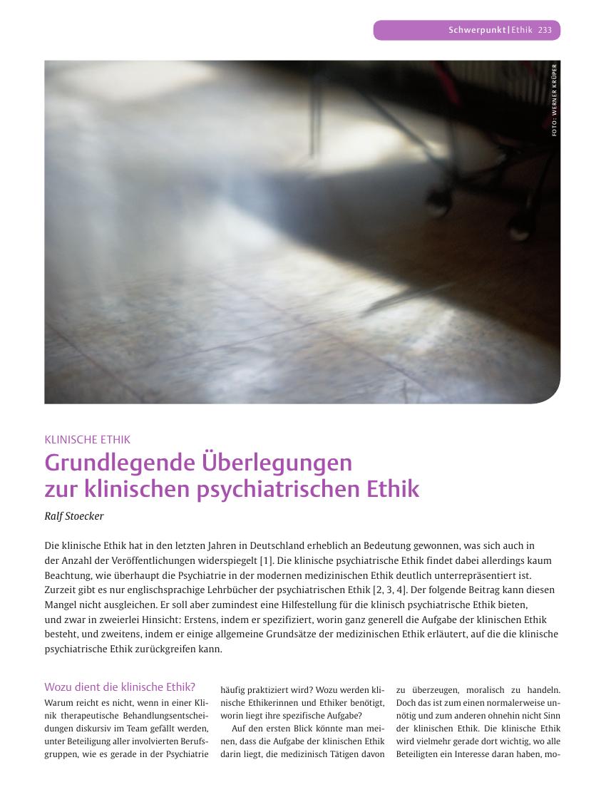 Vorschauseite 1: Grundlegende Überlegungen zur klinischen psychiatrischen Ethik
