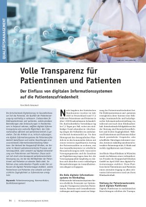 Vorschauseite 1: Volle Transparenz für Patientinnen und Patienten Der Einfluss von digitalen Informationssystemen auf die Patientenzufriedenheit
