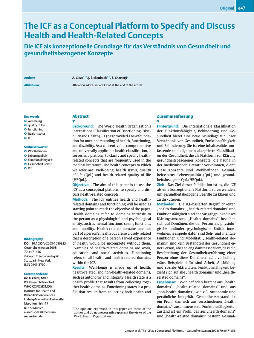 Vorschauseite 1: The ICF as a Conceptual Platform to Specify and Discuss Health and Health-Related Concepts