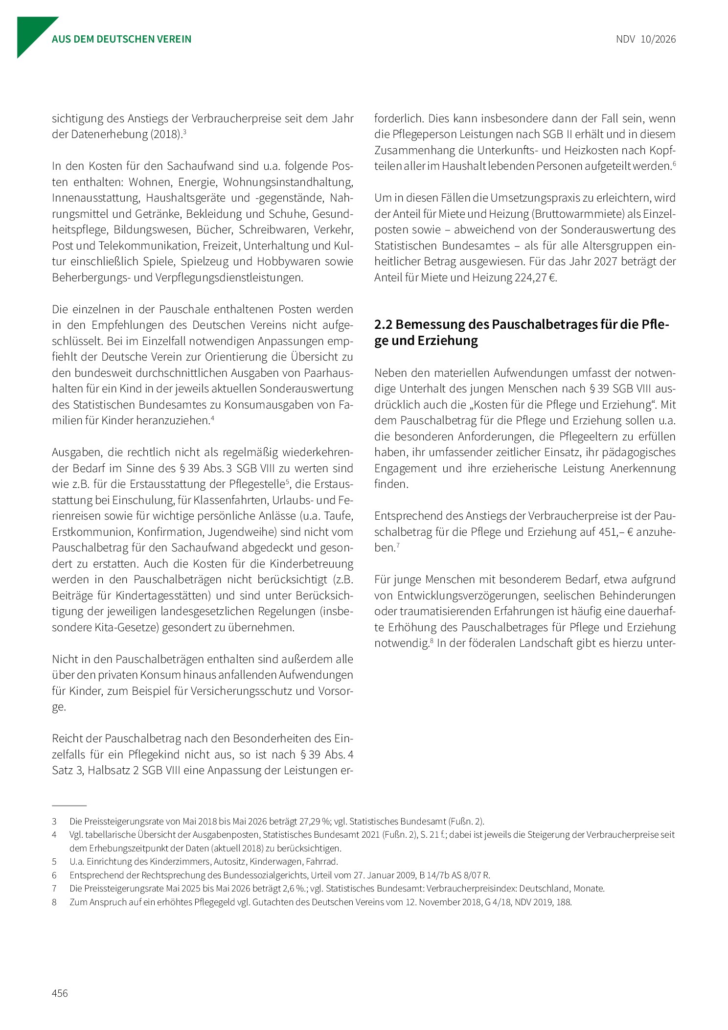 Vorschauseite 2: Empfehlungen des Deutschen Vereins für öffentliche und private Fürsorge e. V. zur Fortschreibung der monatlichen Pauschalbeträge in der Vollzeitpflege (§§ 33, 39 SGB VIII) für das…
