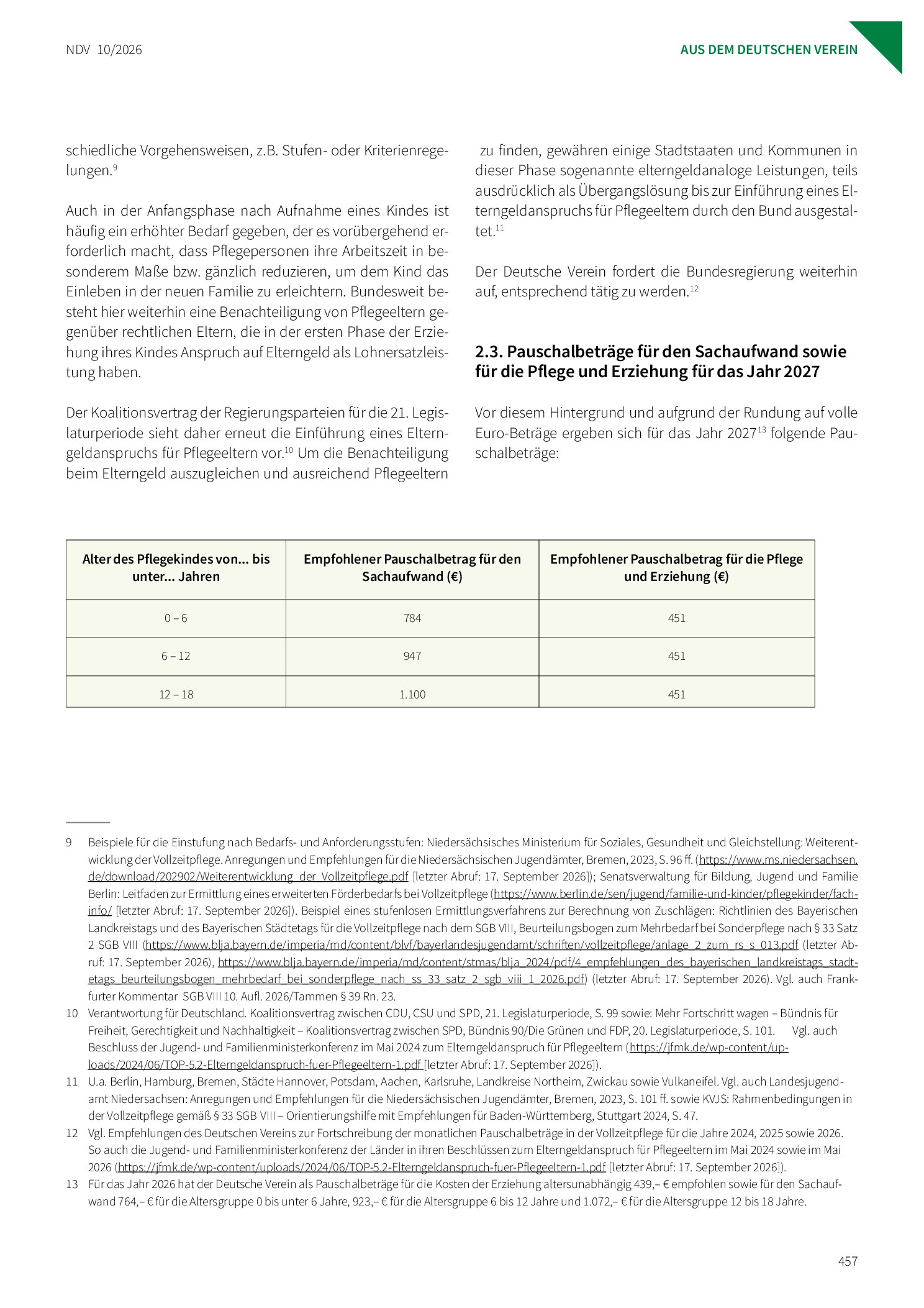Vorschauseite 3: Empfehlungen des Deutschen Vereins für öffentliche und private Fürsorge e. V. zur Fortschreibung der monatlichen Pauschalbeträge in der Vollzeitpflege (§§ 33, 39 SGB VIII) für das…