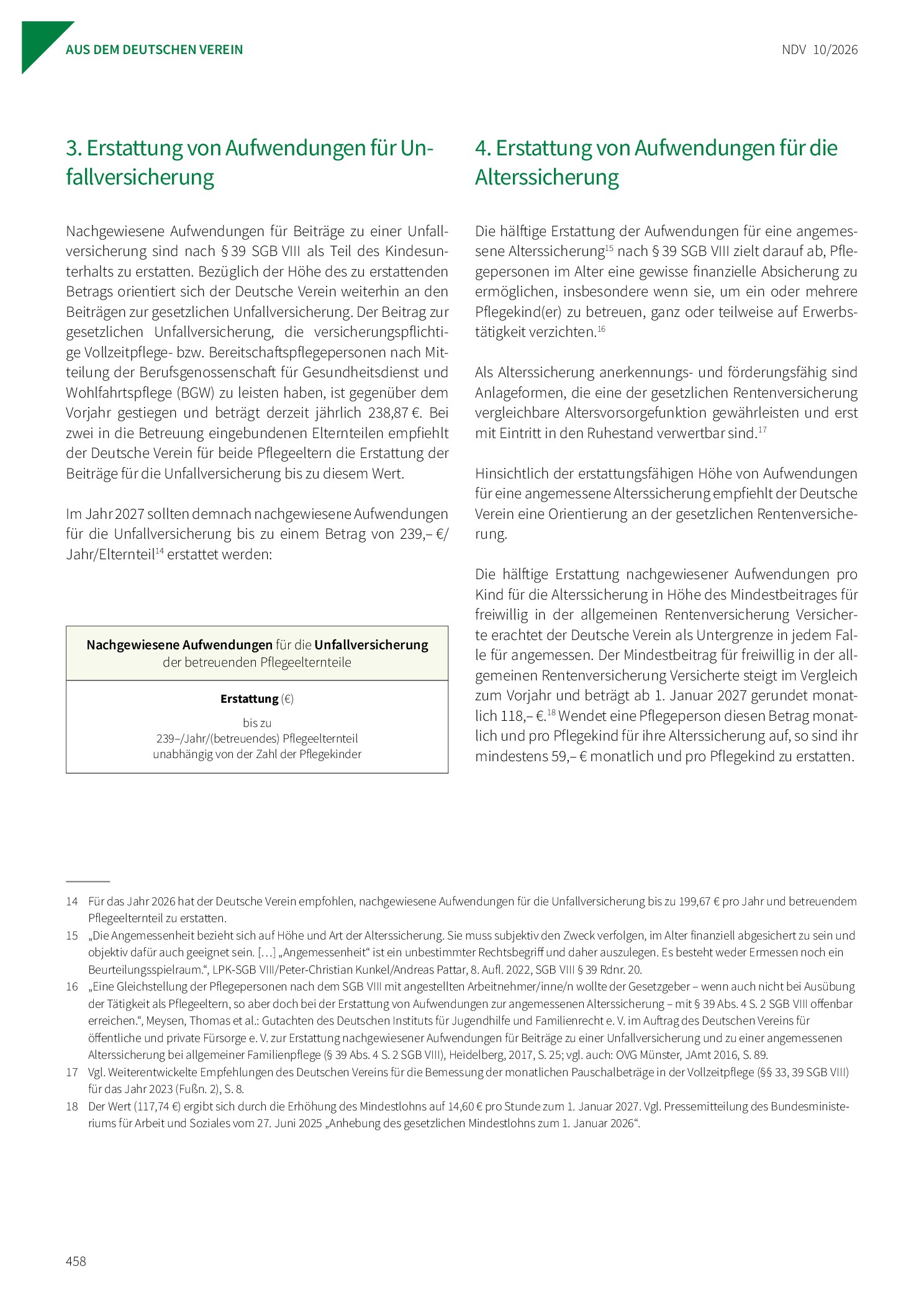 Vorschauseite 4: Empfehlungen des Deutschen Vereins für öffentliche und private Fürsorge e. V. zur Fortschreibung der monatlichen Pauschalbeträge in der Vollzeitpflege (§§ 33, 39 SGB VIII) für das…