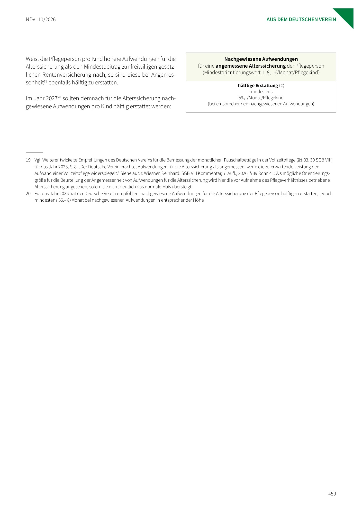Vorschauseite 5: Empfehlungen des Deutschen Vereins für öffentliche und private Fürsorge e. V. zur Fortschreibung der monatlichen Pauschalbeträge in der Vollzeitpflege (§§ 33, 39 SGB VIII) für das…