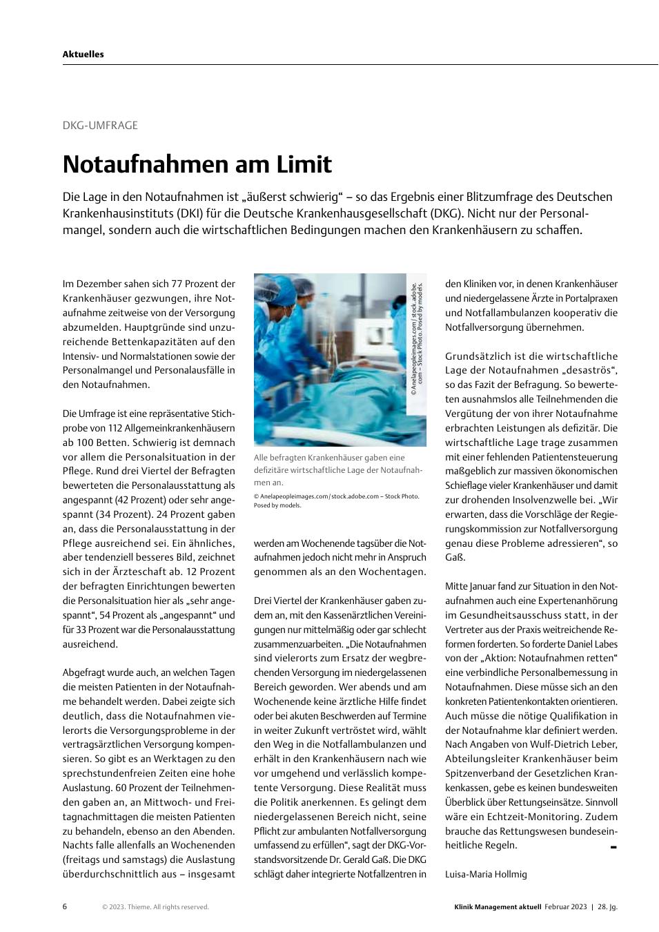 Vorschauseite 1: DKG-Umfrage: Notaufnahmen am Limit