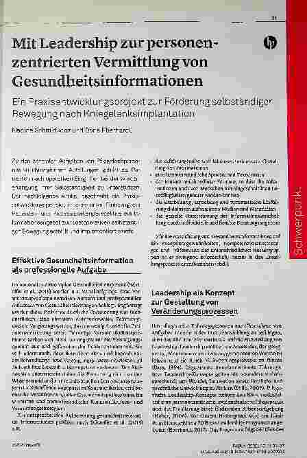 Vorschauseite 1: Mit Leadership zur personen-zentrierten Vermittlung von Gesundheitsinformationen