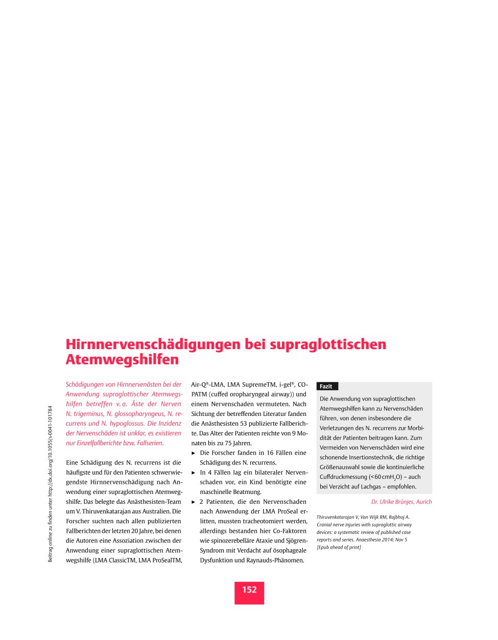 Vorschauseite 1: Hirnnervenschädigungen bei supraglottischen Atemwegshilfen