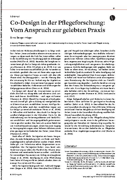 Vorschauseite 1: Co-Design in der Pflegeforschung: Vom Anspruch zur gelebten Praxis