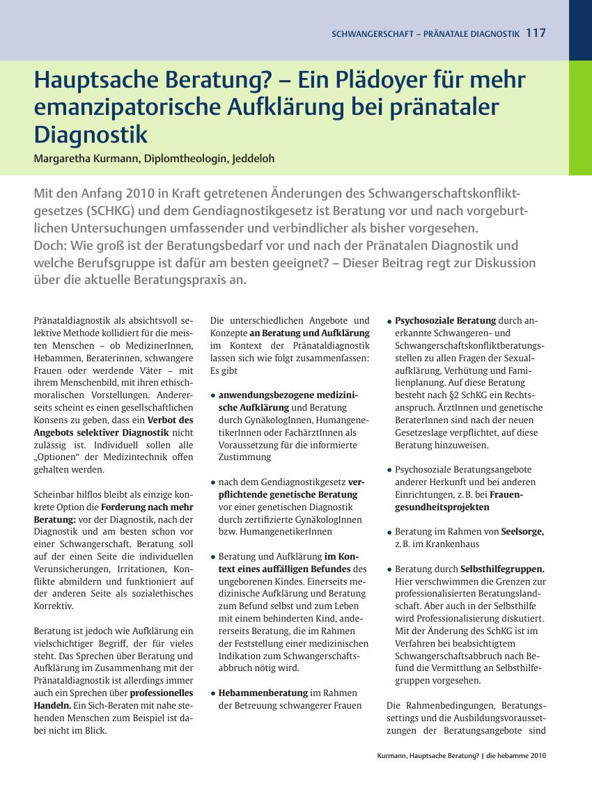 Vorschauseite 1: Hauptsache Beratung? – Ein Plädoyer für mehr emanzipatorische Aufklärung bei pränataler Diagnostik