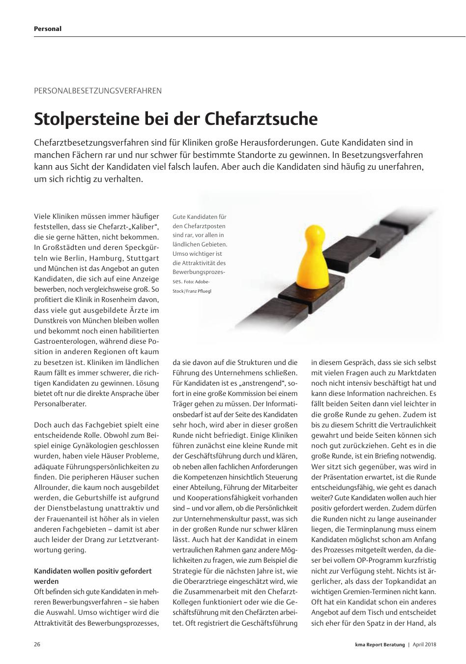 Vorschauseite 1: Personalbesetzungsverfahren: Stolpersteine bei der Chefarztsuche