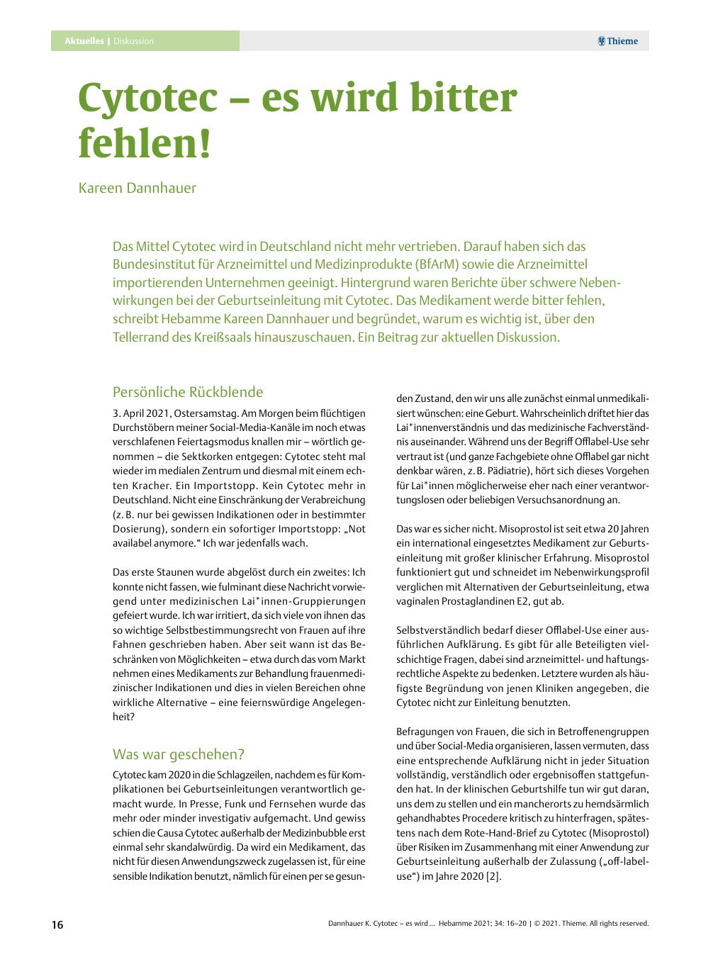 Vorschauseite 1: Cytotec – es wird bitter fehlen!