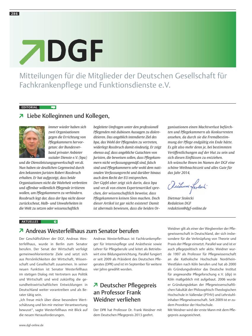 Vorschauseite 1: Mitteilungen für die Mitglieder der Deutschen Gesellschaft für Fachkrankenpflege und Funktionsdienste e.V.