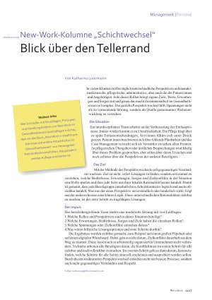 Vorschauseite 1: New-Work-Kolumne „Schichtwechsel“ Blick über den Tellerrand
