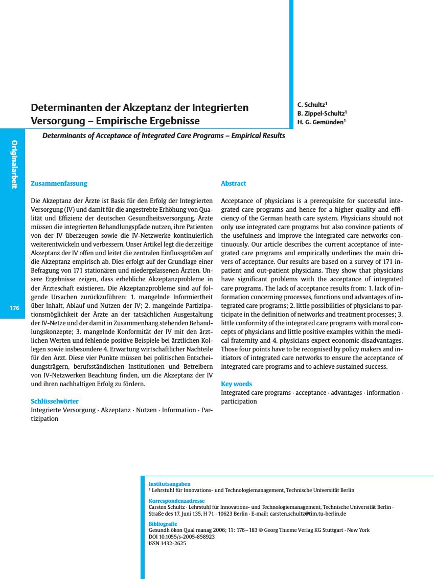 Vorschauseite 1: Determinanten der Akzeptanz der Integrierten Versorgung - Empirische Ergebnisse