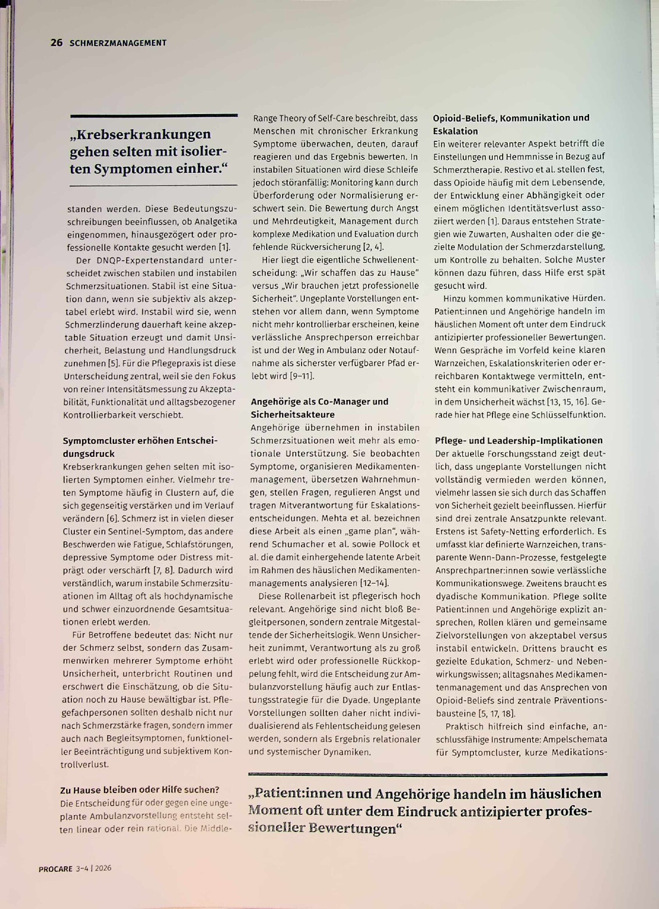 Vorschauseite 2: Wenn Schmerz kippt. Instabile Schmerzsituationen als Auslöser ungeplanter Ambulanzvorstellungen in der Onkologie