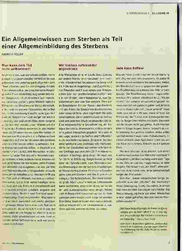 Vorschauseite 1: Ein Allgemeinwissen zum Sterben als Teil einer Allgemeinbildung des Sterbens.