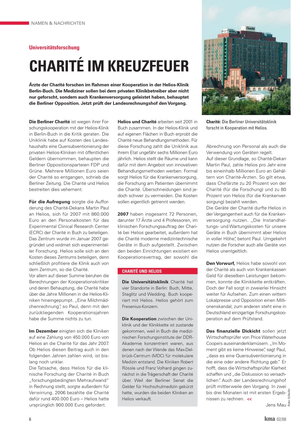 Vorschauseite 1: Charité im Kreuzfeuer