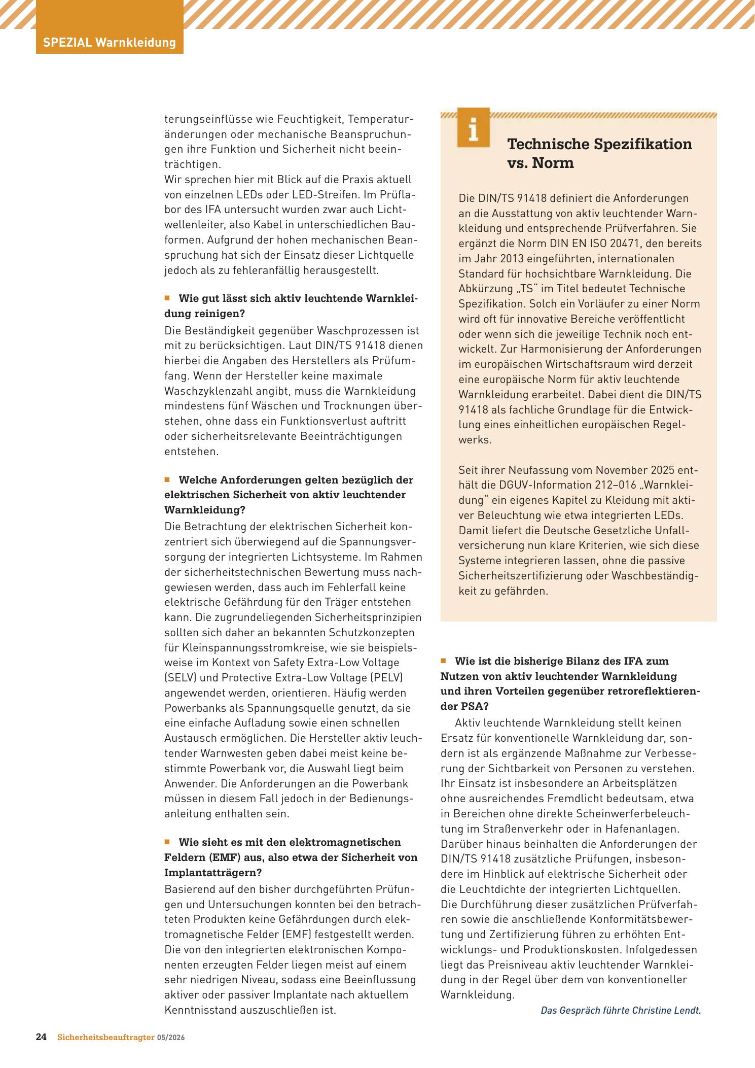Vorschauseite 3: Aktiv leuchtende Warnkleidung: Interview mit Christian Werner . LEDs dürfen nicht blenden