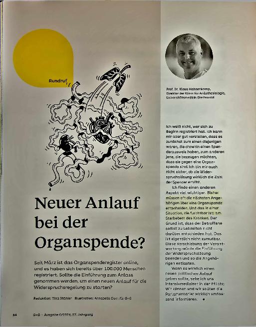 Vorschauseite 1: Neuer Anlauf bei der Organspende?