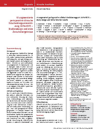Vorschauseite 1: KI-augmentierte perioperative klinische Entscheidungsunterstützung (KIPeriOP) – Studiendesign und erste Zwischenergebnisse