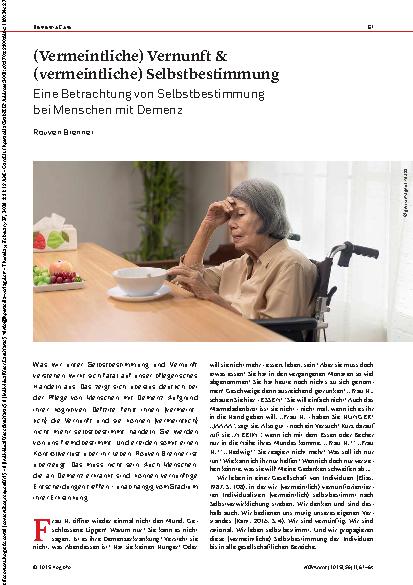Vorschauseite 1: (Vermeintliche) Vernunft & (vermeintliche) Selbstbestimmung Eine Betrachtung von Selbstbestimmung bei Menschen mit Demenz