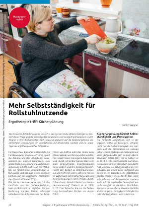 Vorschauseite 1: Mehr Selbstständigkeit für Rollstuhlnutzende Ergotherapie trifft Küchenplanung