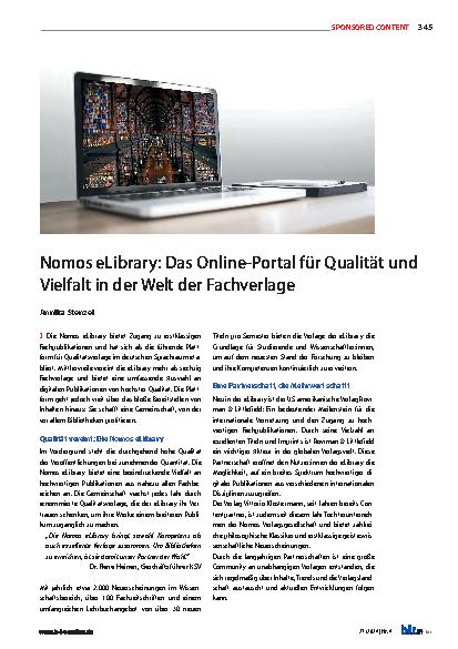 Vorschauseite 1: Nomos eLibrary: Das Online-Portal für Qualität und Vielfalt in der Welt der Fachverlage