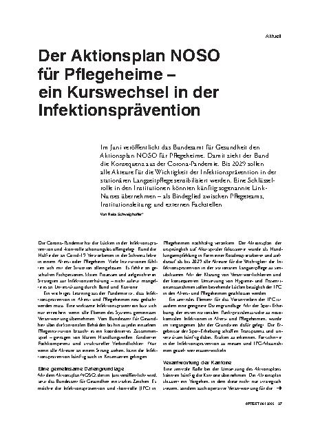 Vorschauseite 1: Der Aktionsplan NOSO für Pflegeheime – ein Kurswechsel in der Infektionsprävention