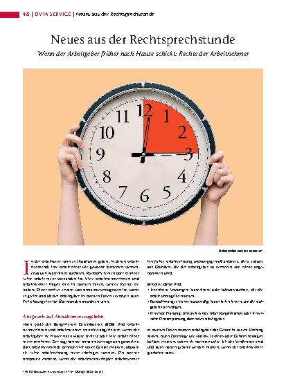 Vorschauseite 1: Neues aus der Rechtsprechstunde Wenn der Arbeitgeber früher nach Hause schickt: Rechte der Arbeitnehmer