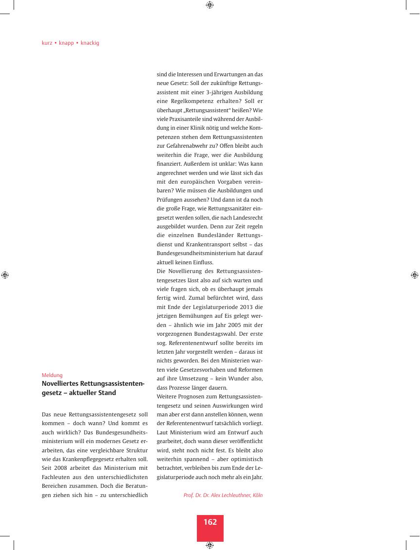 Vorschauseite 1: Meldung ? Novelliertes Rettungsassistentengesetz ? aktueller Stand