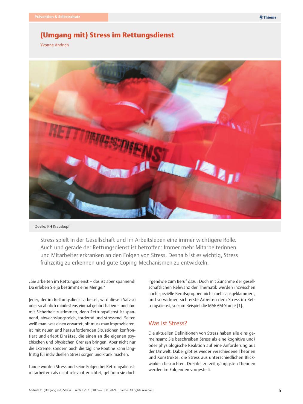 Vorschauseite 1: (Umgang mit) Stress im Rettungsdienst