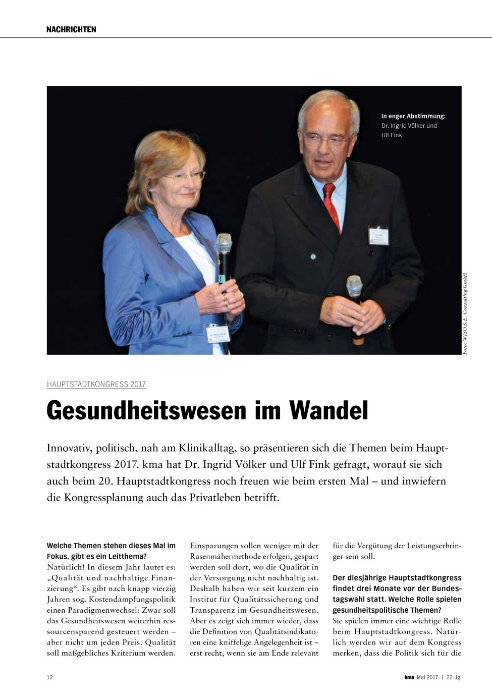 Vorschauseite 1: Hauptstadtkongress 2017: Gesundheitswesen im Wandel