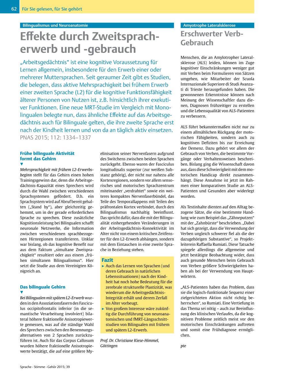 Vorschauseite 1: Absolutes Gehör ? Zwei Hirnteile wirken zusammen