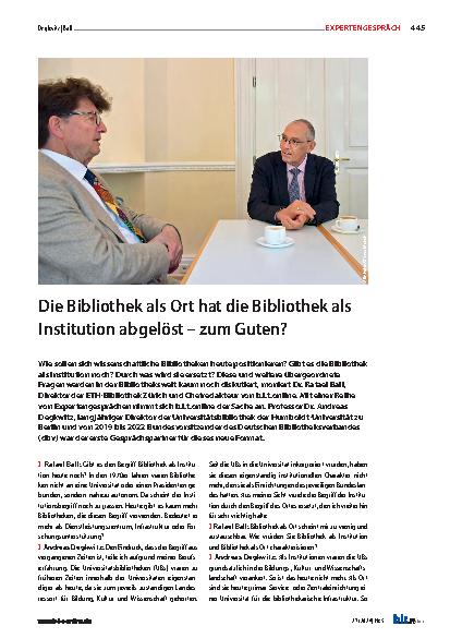 Vorschauseite 2: Die Bibliothek als Ort hat die Bibliothek als Institution abgelöst – zum Guten?