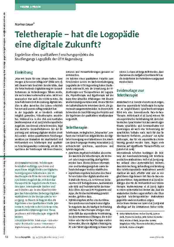 Vorschauseite 1: Teletherapie – hat die Logopädie eine digitale Zukunft?