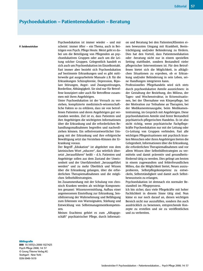 Vorschauseite 1: Psychoedukation - Patientenedukation - Beratung