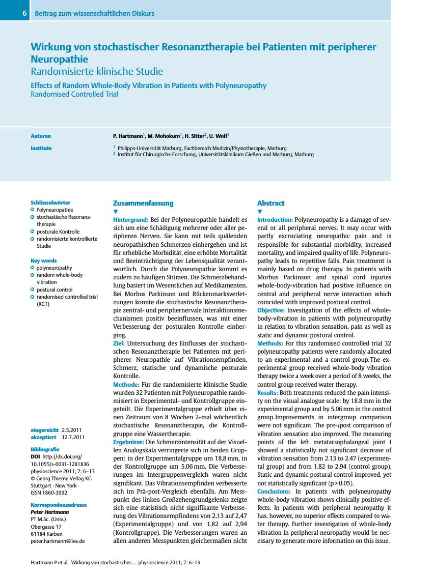 Vorschauseite 1: Wirkung von stochastischer Resonanztherapie bei Patienten mit peripherer Neuropathie