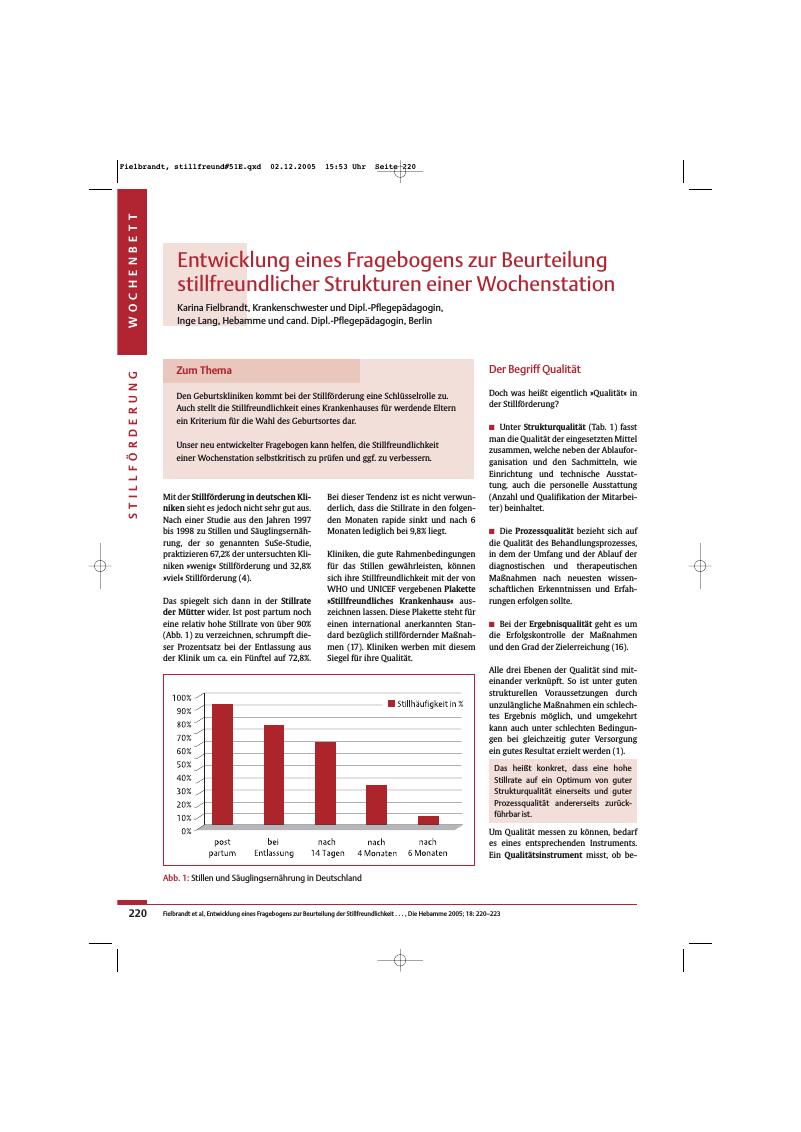 Vorschauseite 1: Entwicklung eines Fragebogens zur Beurteilung stillfreundlicher Strukturen einer Wochenstation