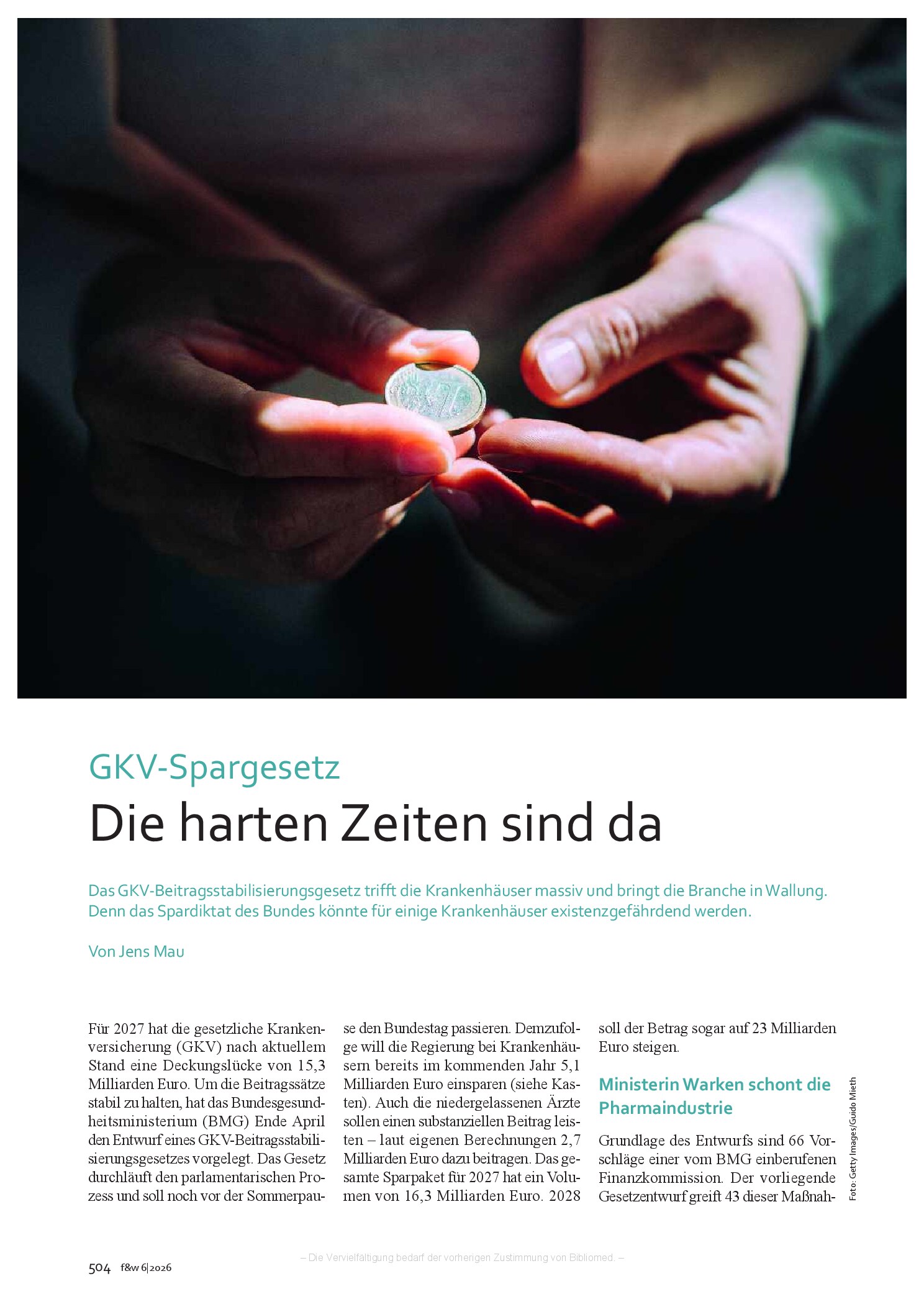 Vorschauseite 1: GKV-Spargesetz: Die harten Zeiten sind da